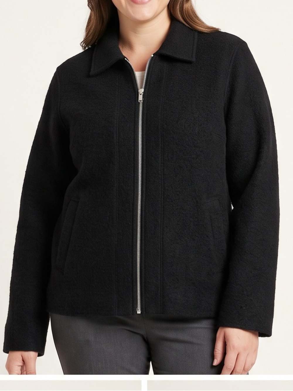 Style & Co. Black Teddy Zip-Front Jacket with Collar